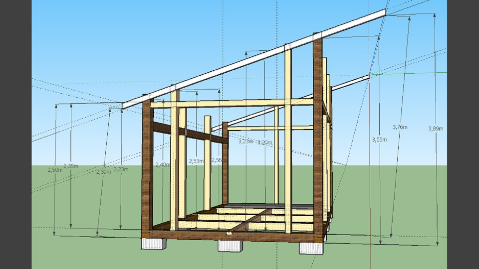 Схема сарая 2х4 с односкатной крышей