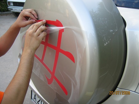Making a spare tire with reflective paper photo of the whole process - Toyota RAV4 24 l 2008