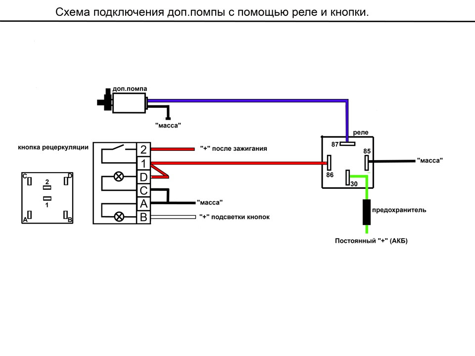 Насос газель схема подключения. Схема подключения дополнительной помпы на ВАЗ 2115. Электрическая схема подключения дополнительной помпы через реле. Схема подключения реле дополнительной помпы на ВАЗ. Схема подключения доп печки Газель.