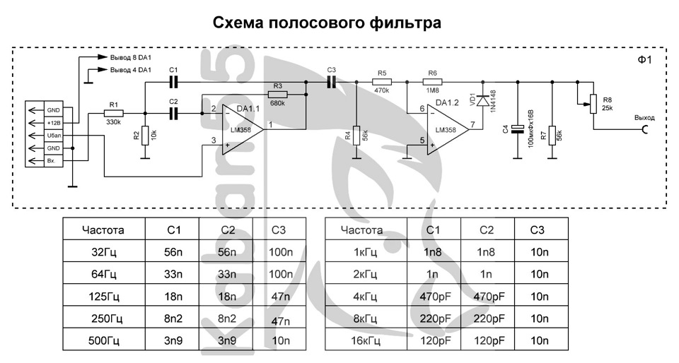 Полосовой фильтр схема. Анализатор спектра схема. Полосовой фильтр на 50 Гц схема. Анализатор спектра звука схема на транзисторах. Схема полосового фильтра 40 Гц.