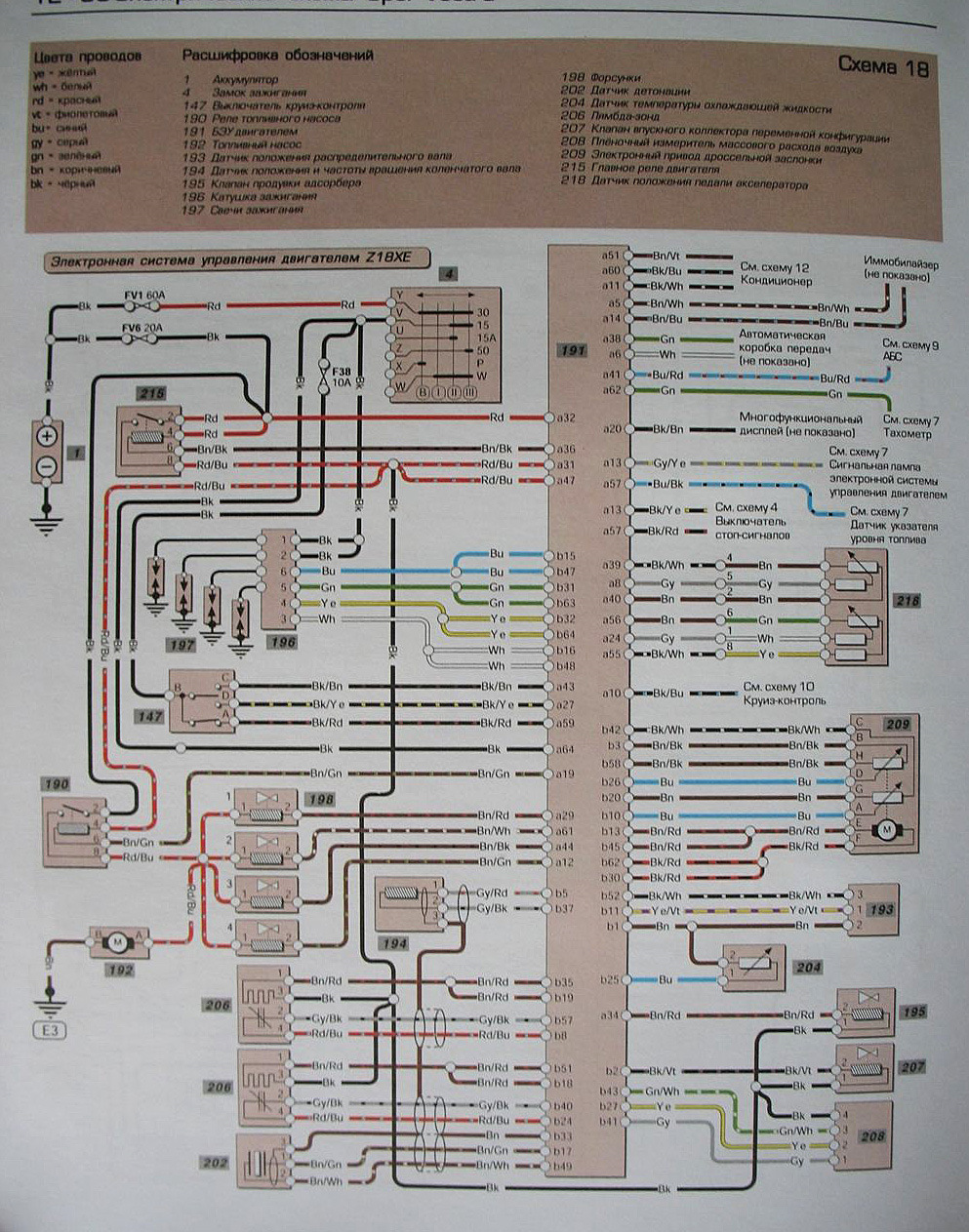 Схема электропроводки опель вектра б x18xe
