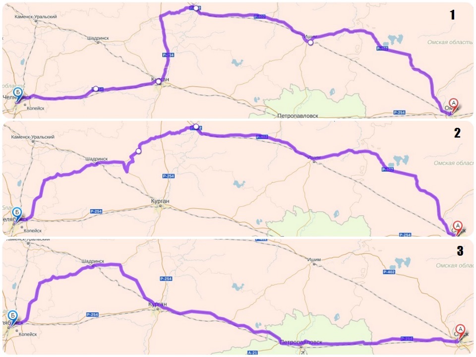 От омска до челябинска карта