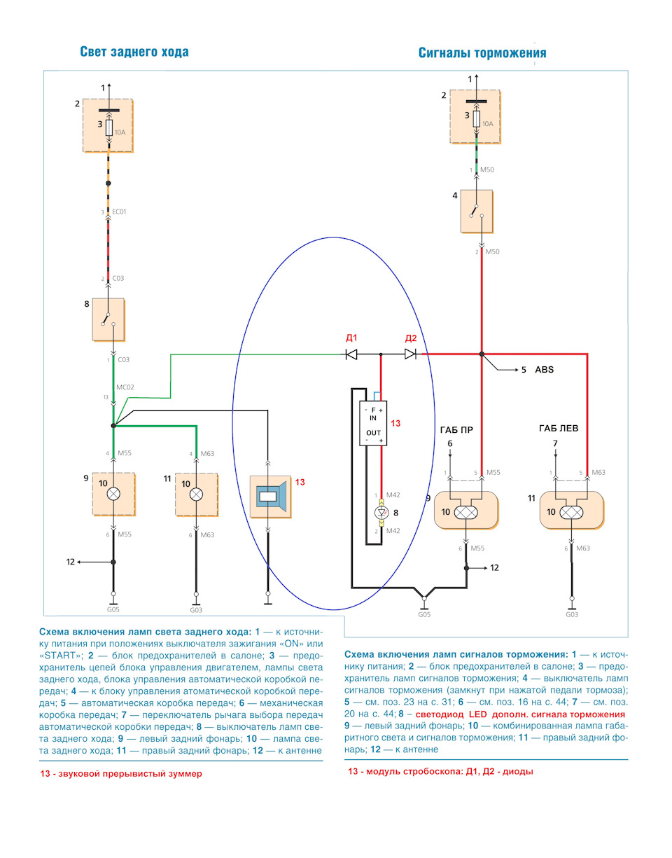 Схема задних фонарей лада гранта