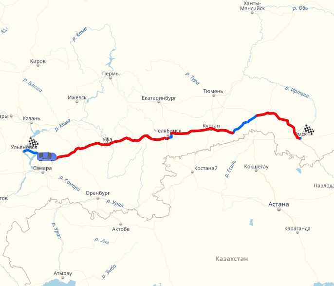 Маршрут омск ханты мансийск. Омск Ульяновск на карте. Ульяновск Омск расстояние на машине.
