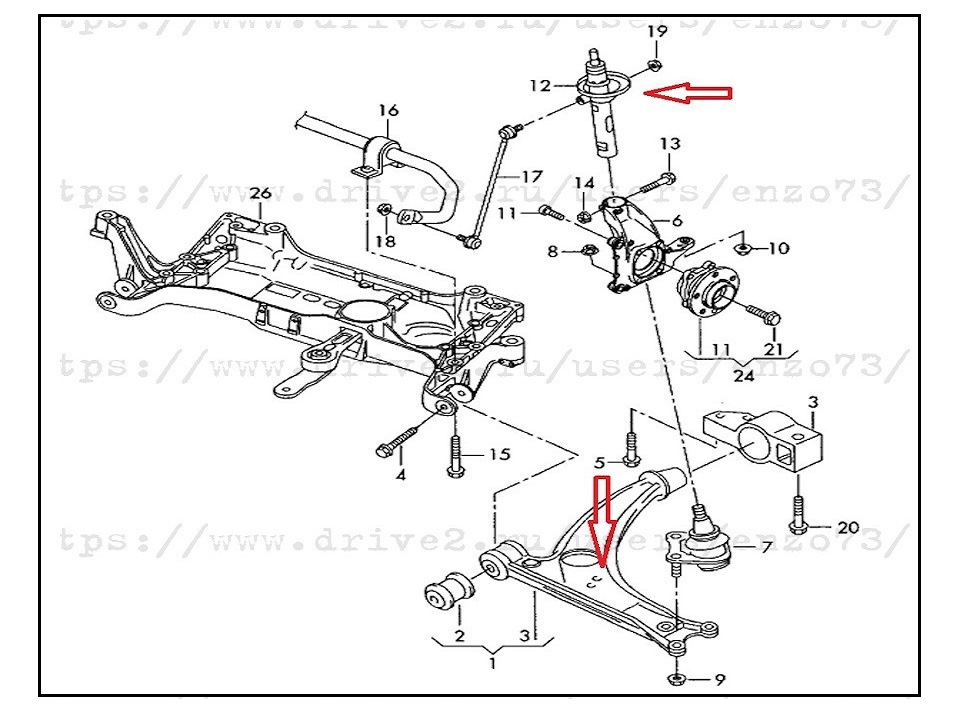 Схема передней подвески шкода суперб 3