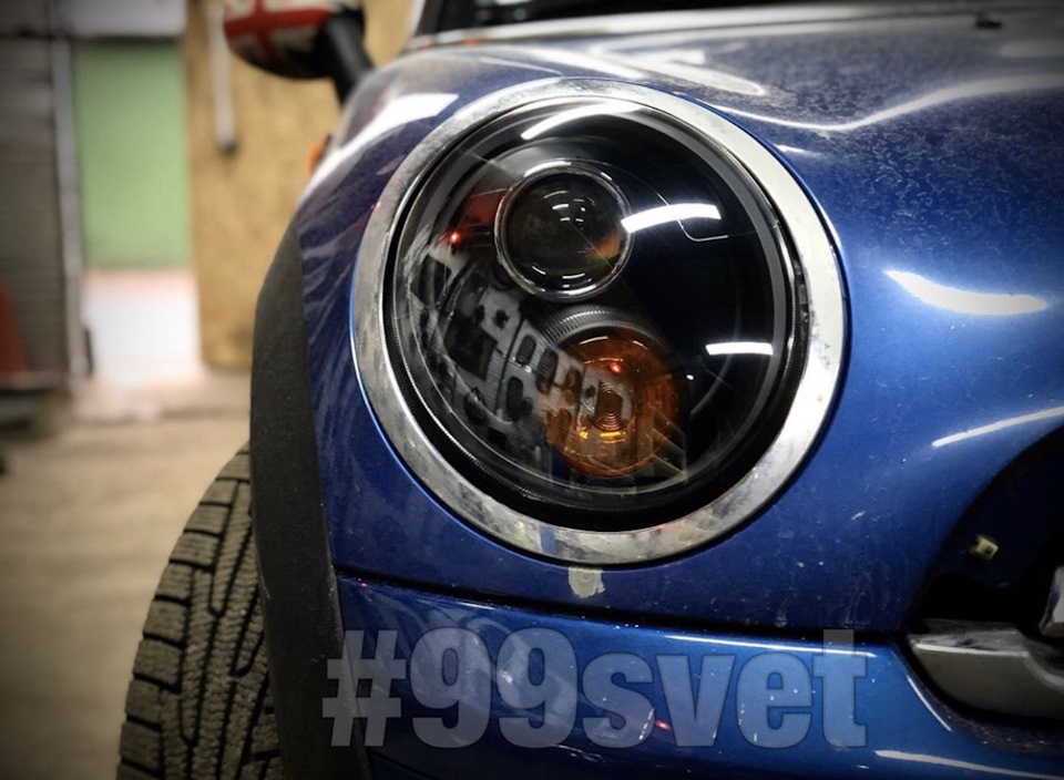 Mini cooper установка линз (bi-led) + покрас в черный мат — 99svet на ...