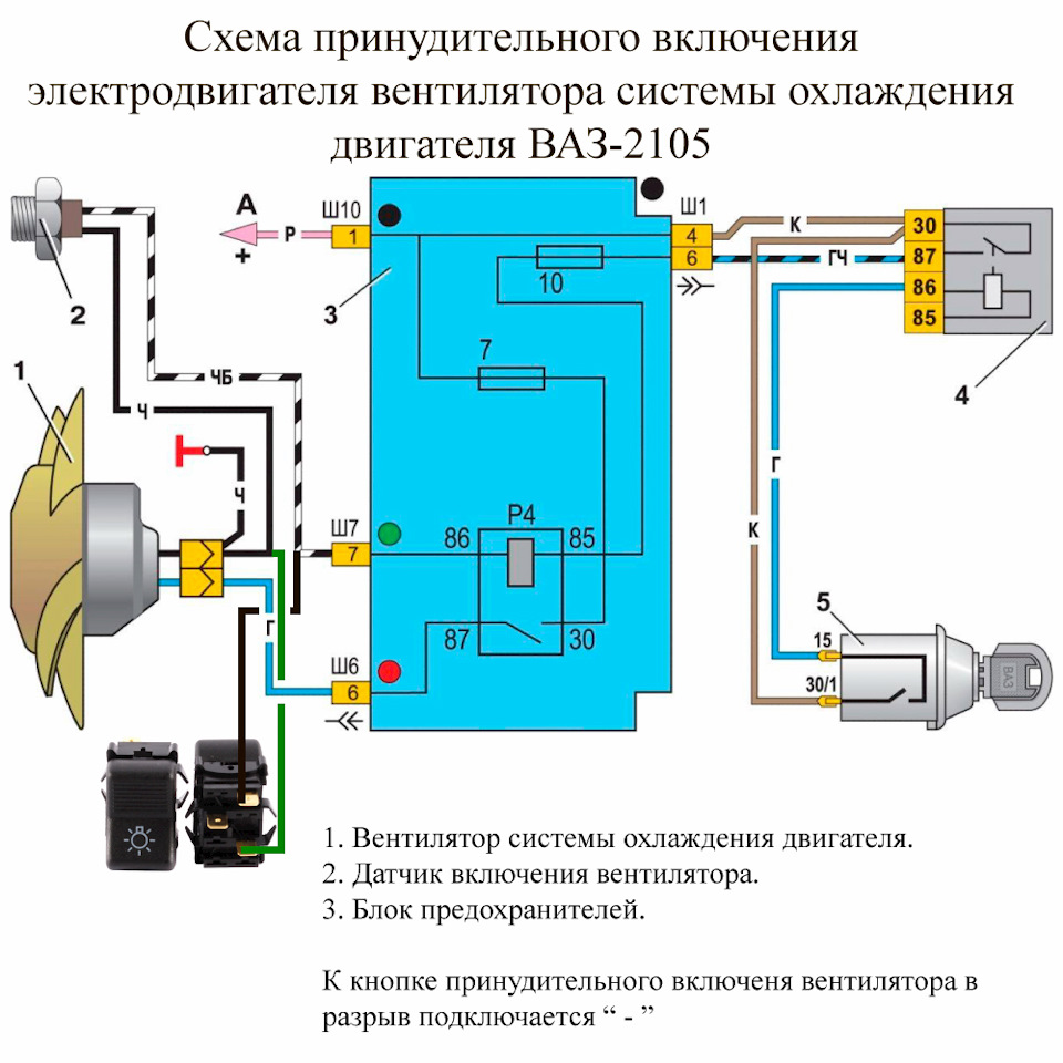 Схема подключения вентилятора системы охлаждения