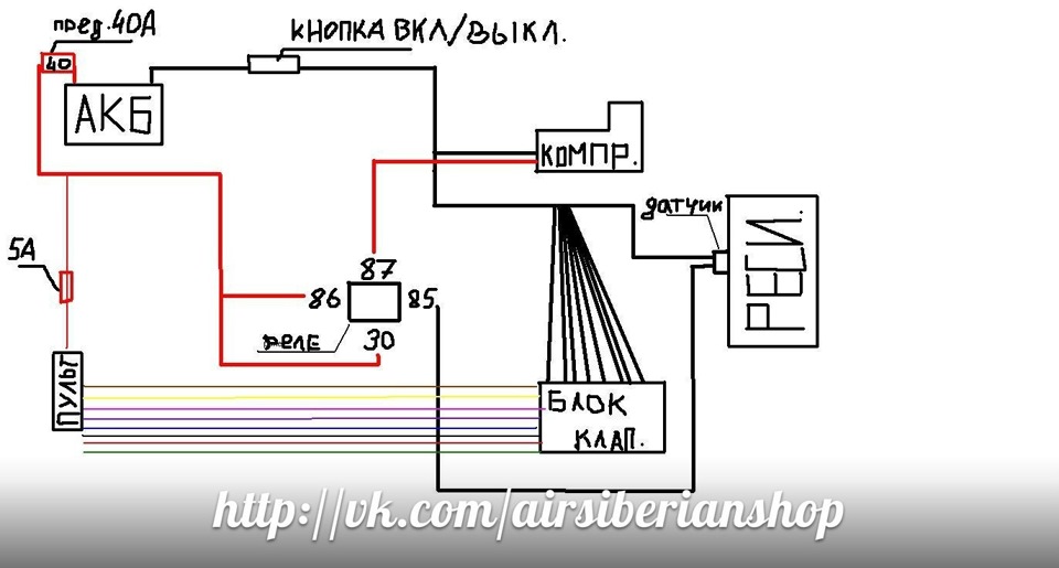 Схема подключения пневмоподвески 2 контура