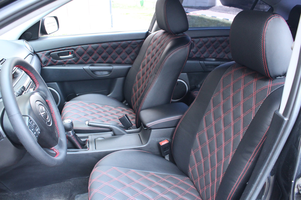 Мазда 3 установка чехлов и перетяжка: карт, руля, МКПП и подлокотника ...