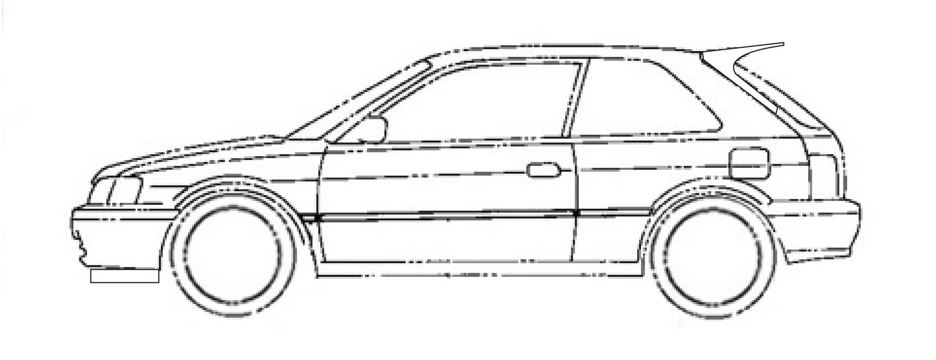 Тойота корса схема. Чертеж Toyota Carina 1999. Тойота Королла чертеж. Toyota Corsa сбоку.