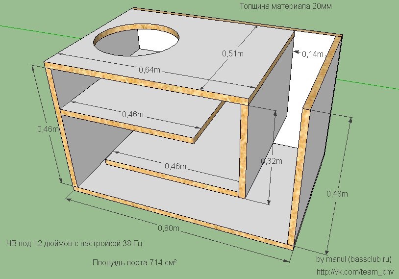 Короб для сабвуфера 8 дюймов чертеж
