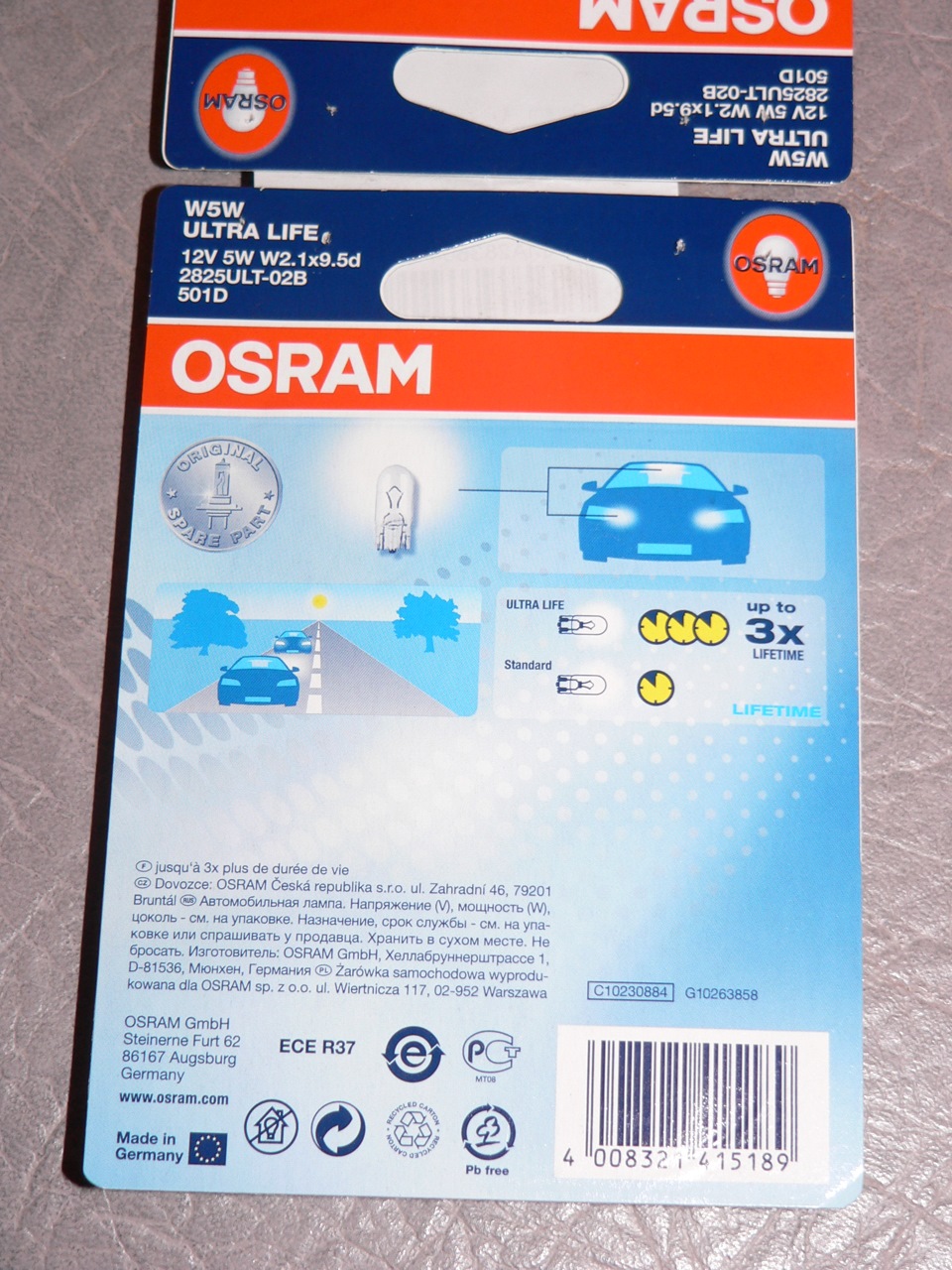2 Ampoules OSRAM - W5W ULTRA LIFE - 2825ULT-02B neuve - Équipement auto