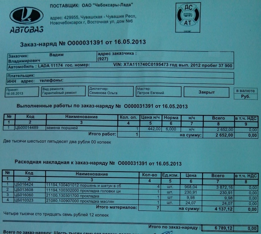 Образец заполнения заказ наряда на ремонт автомобиля