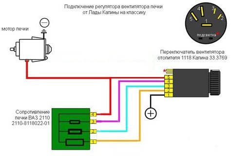 Схема подключения печки ваз 2107