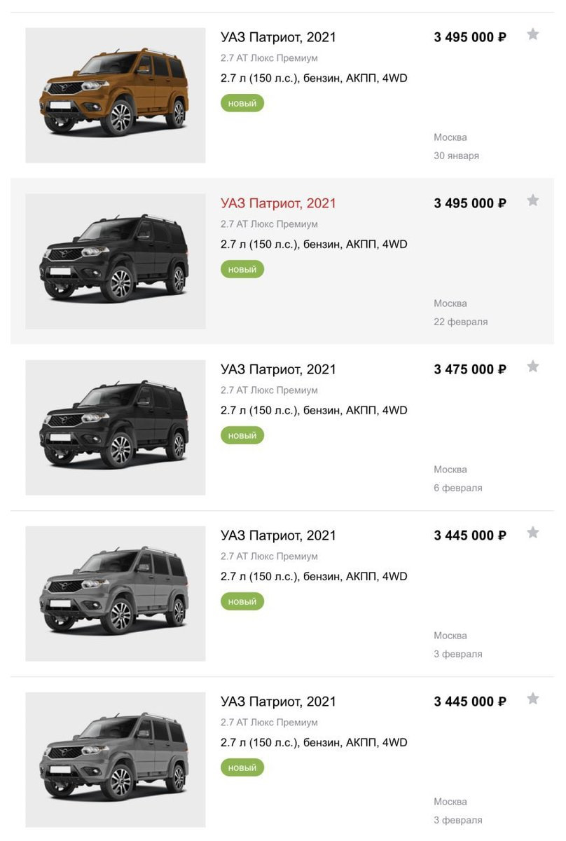 Цены на новые автомобили