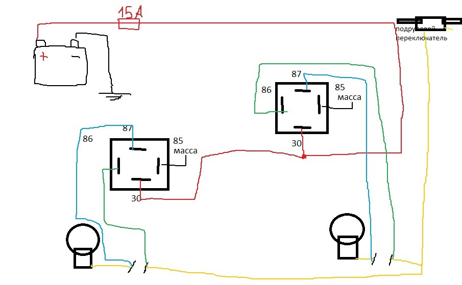 Схема подключения ближнего света через реле