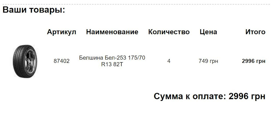 Куплена летняя резина Белшина Бел-253 175/70 R13 82T — Daewoo Sens, 1,3 ...