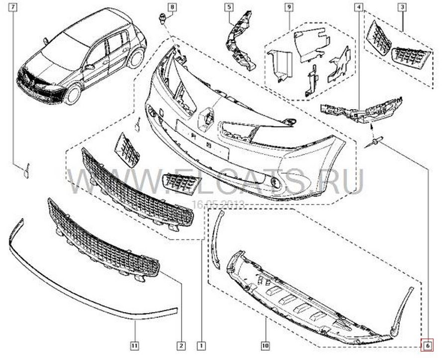 Схема бампера рено логан 2