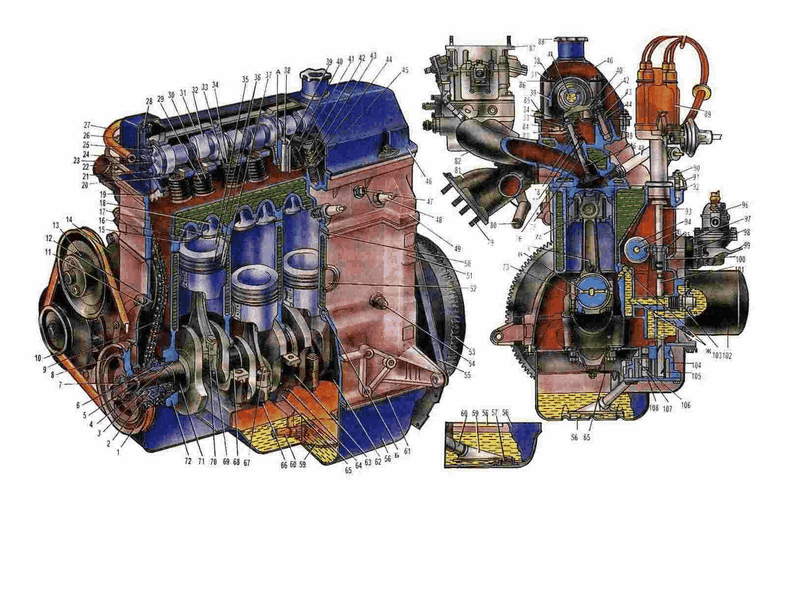 Двигатель ваз 2106 в разрезе фото с пояснениями
