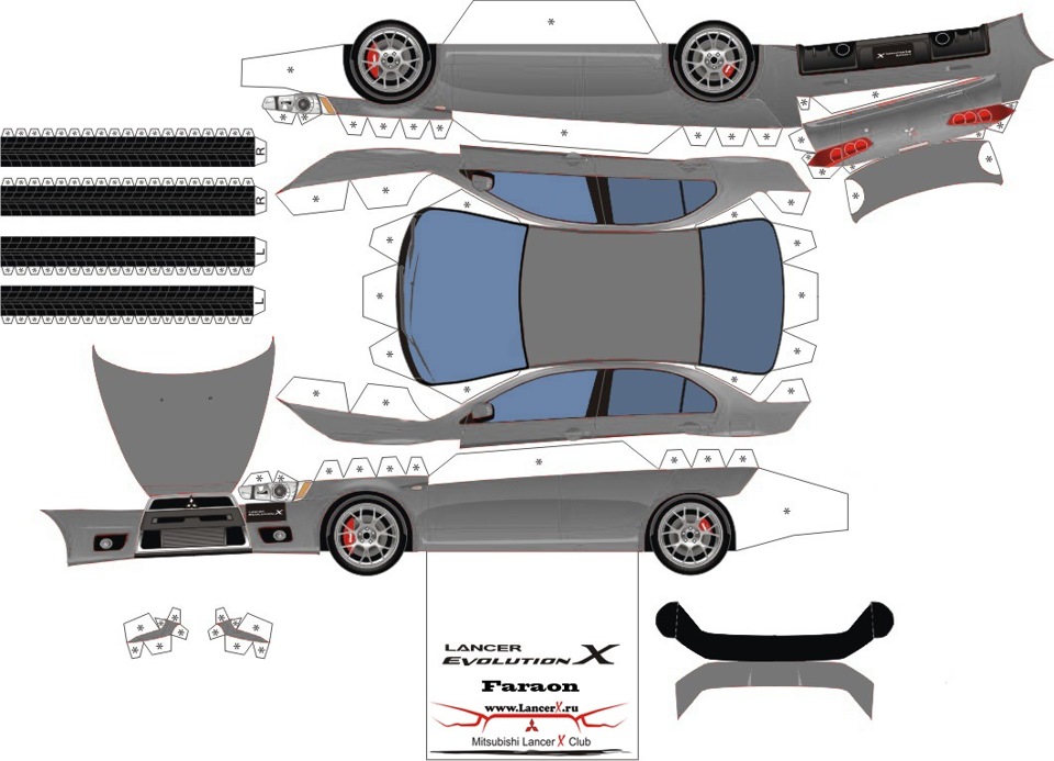 Чертеж модели машины из бумаги Бумажный Лансер))) - Mitsubishi Lancer Sportback, 1,8 л, 2009 года просто так DR
