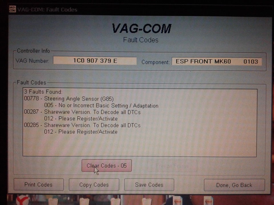 Vag fault code