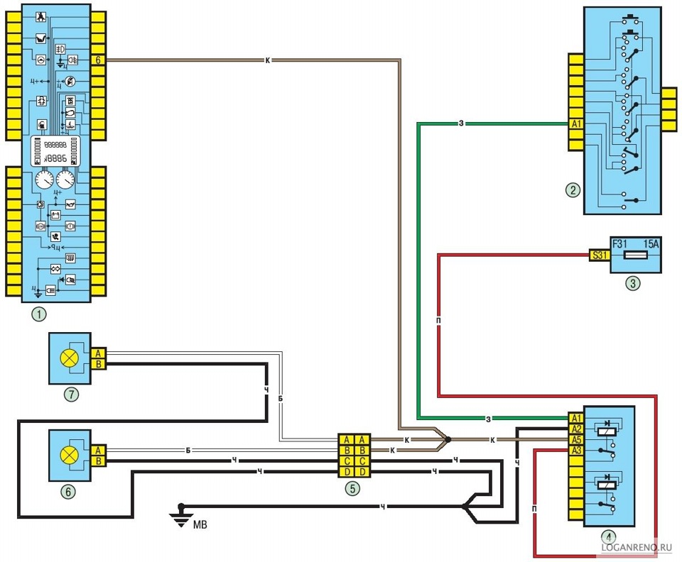 Схема подключения противотуманных фар рено логан 1 поколения