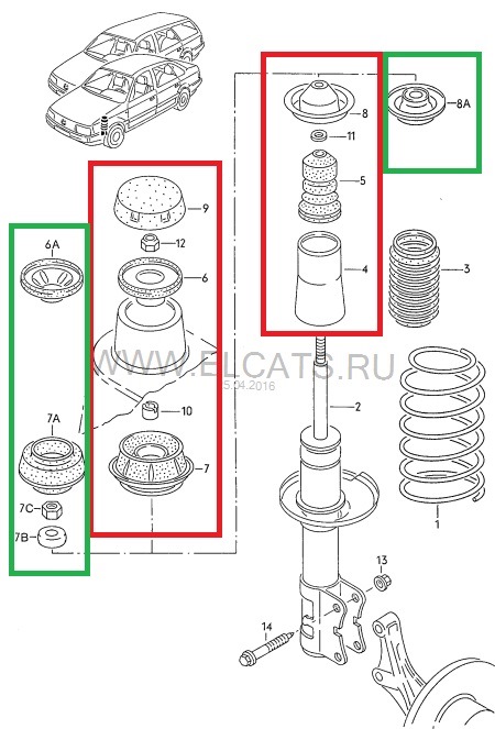 Схема заднего амортизатора пассат б3