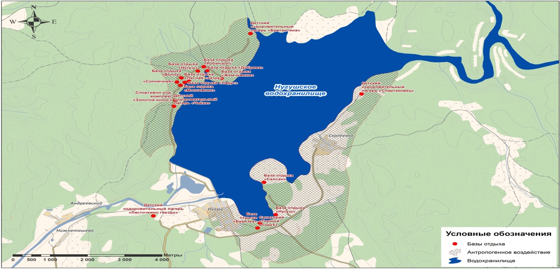 Нугушское водохранилище карта с турбазами