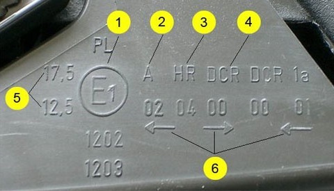 Маркировка фар под ксенон