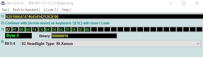 В 20 блоке 0 байт в длинном кодировании указываем что фары биксенон. — Volkswagen Passat Alltrack (B7). Запчасти на фото: 5K0857511C