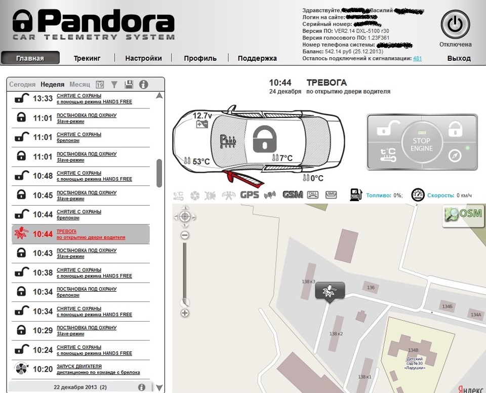 Pandora не открывает машину через приложение