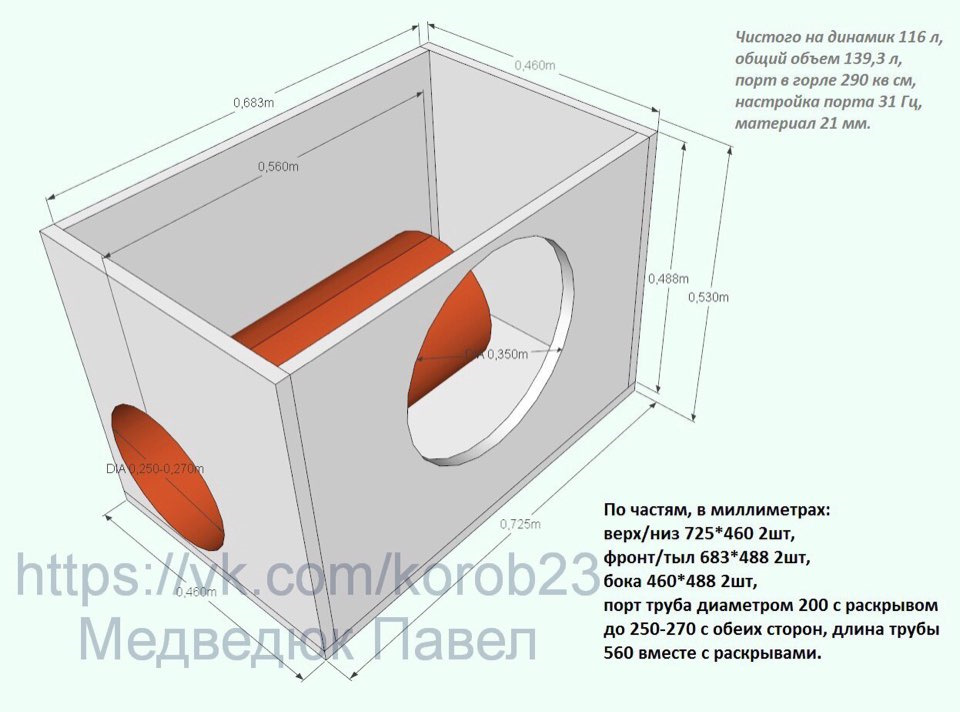Короб под 12 сабвуфер чертеж на трубе 160