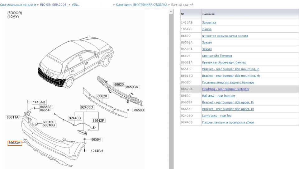 Задний бампер киа спектра схема