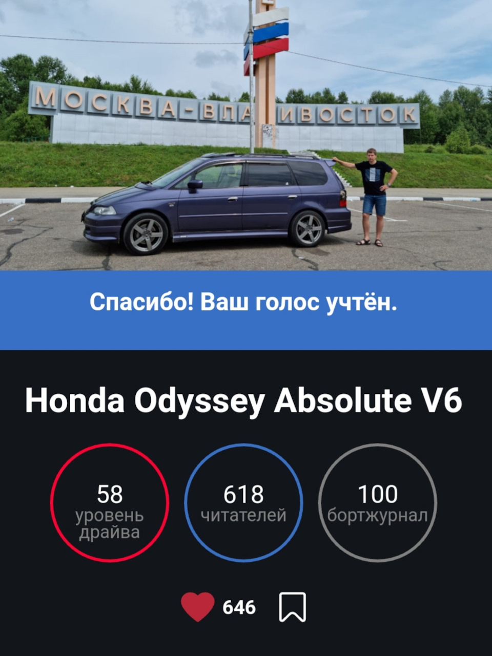 Выборы машины дня. — Honda Odyssey (2G), 3,2 л, 2003 года | рейтинг и  продвижение | DRIVE2