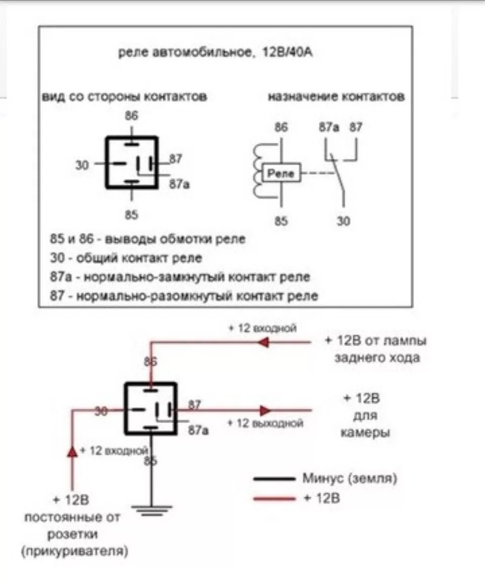 Автомобильное реле 12в 4х контактное схема подключения