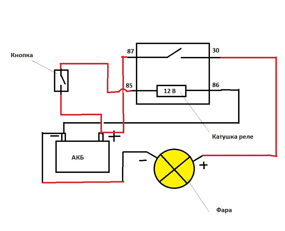 Схема подключения 4 контактного реле к фарам