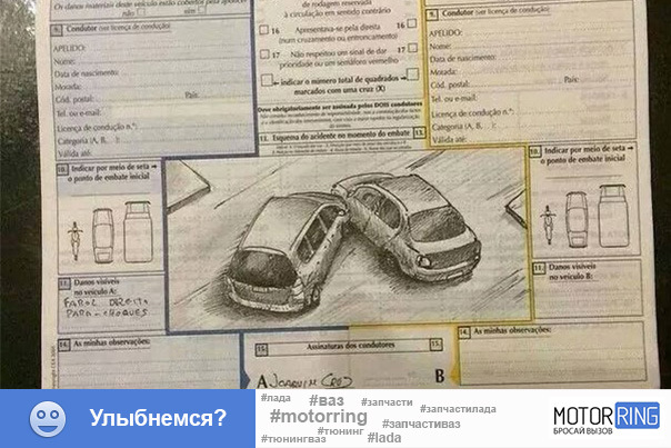 Пример схемы дтп в европротоколе