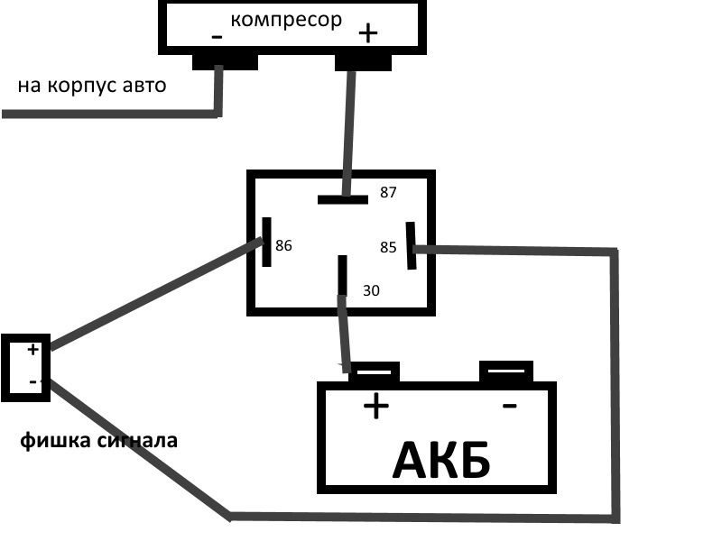 Схема подключения пневмогудка через реле 4 контактное