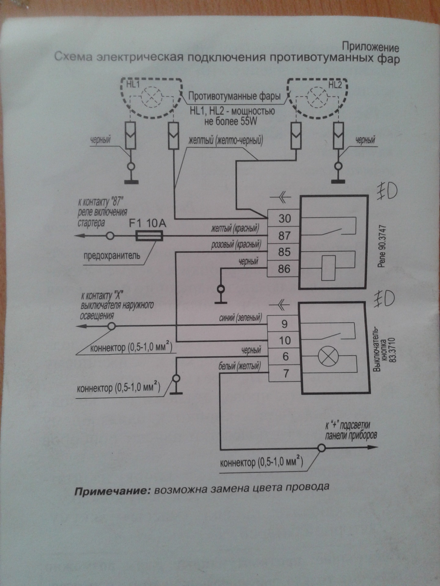 Схема подключения противотуманок приора