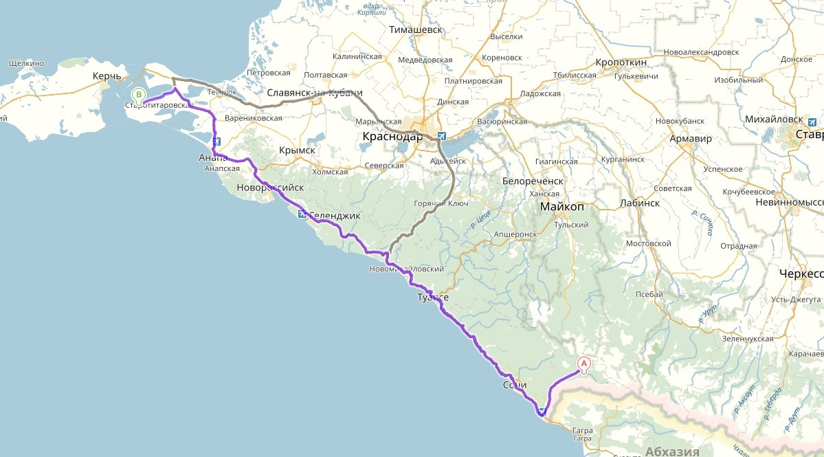 Маршрут новокубанск. Анапа и Абхазия на карте. Карта Краснодарского края и Абхазии. Карта от Геленджика до Абхазии.