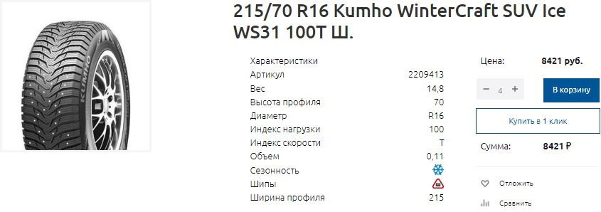 Стоимость сегодня — Mitsubishi Outlander (3G). Запчасти на фото: Kumho Wintercraft SUV Ice WS31 215/70R16