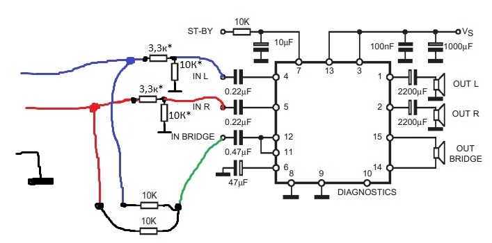2-х канальный усилитель на TDA7377 (class AB), 2x30 Вт c регулятором громкости