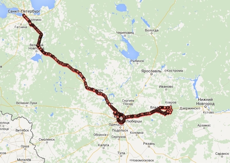 Маршрут пермь санкт петербург на машине карта