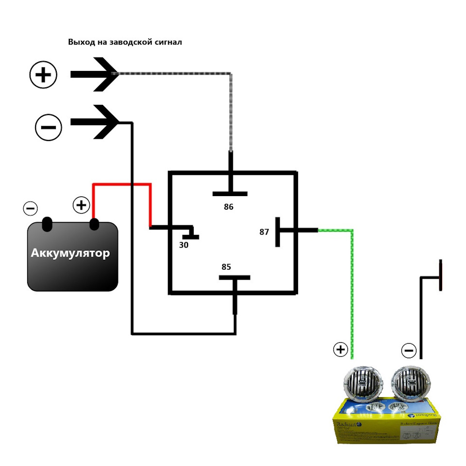 Схема подключения сигналов от волги через реле