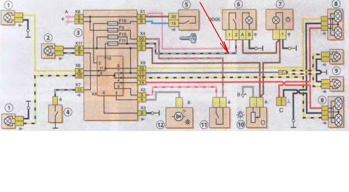 Схема ближнего света ваз 2114
