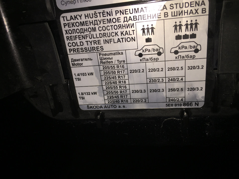 Теперь думаю привести все давления к этой табличке — Skoda Octavia A7 Mk3. Found on photo: 22022220, 2324024, 2325025, 5E0010866N