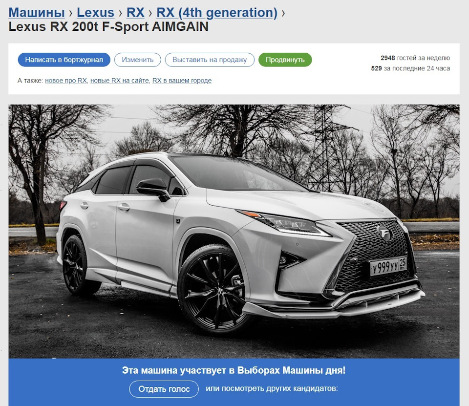 RX на выборах машины дня! — Lexus RX (4G), 2 л, 2016 года | рейтинг и  продвижение | DRIVE2