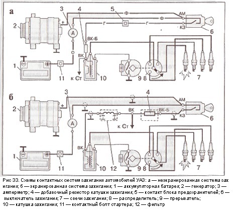 Система зажигания уаз 469 контактное схема подключения