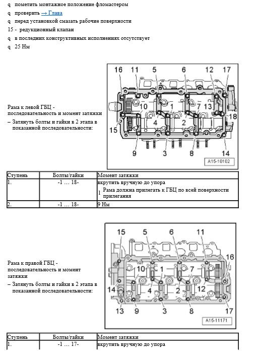 Момент затяжки гбц 1 8 ауди