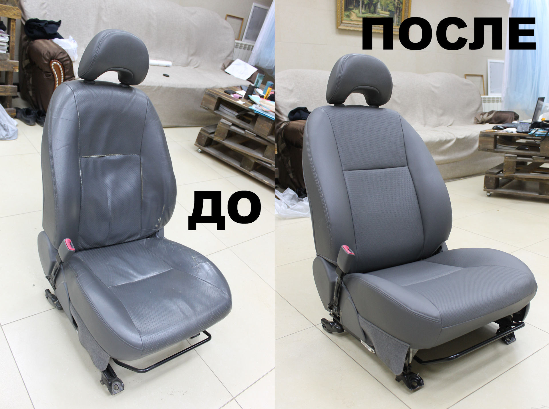 отреставрированные диваны. старое сидение из черной кожи. велюр сиденья авто. перетяжка сочи. перетяжка руля.